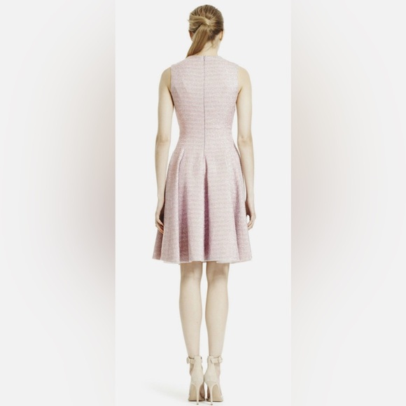 $1595 New LELA ROSE  Shimmery LILAC  Metallic Tweed GODET Flared Dress  4 NWT - Picture 3 of 13